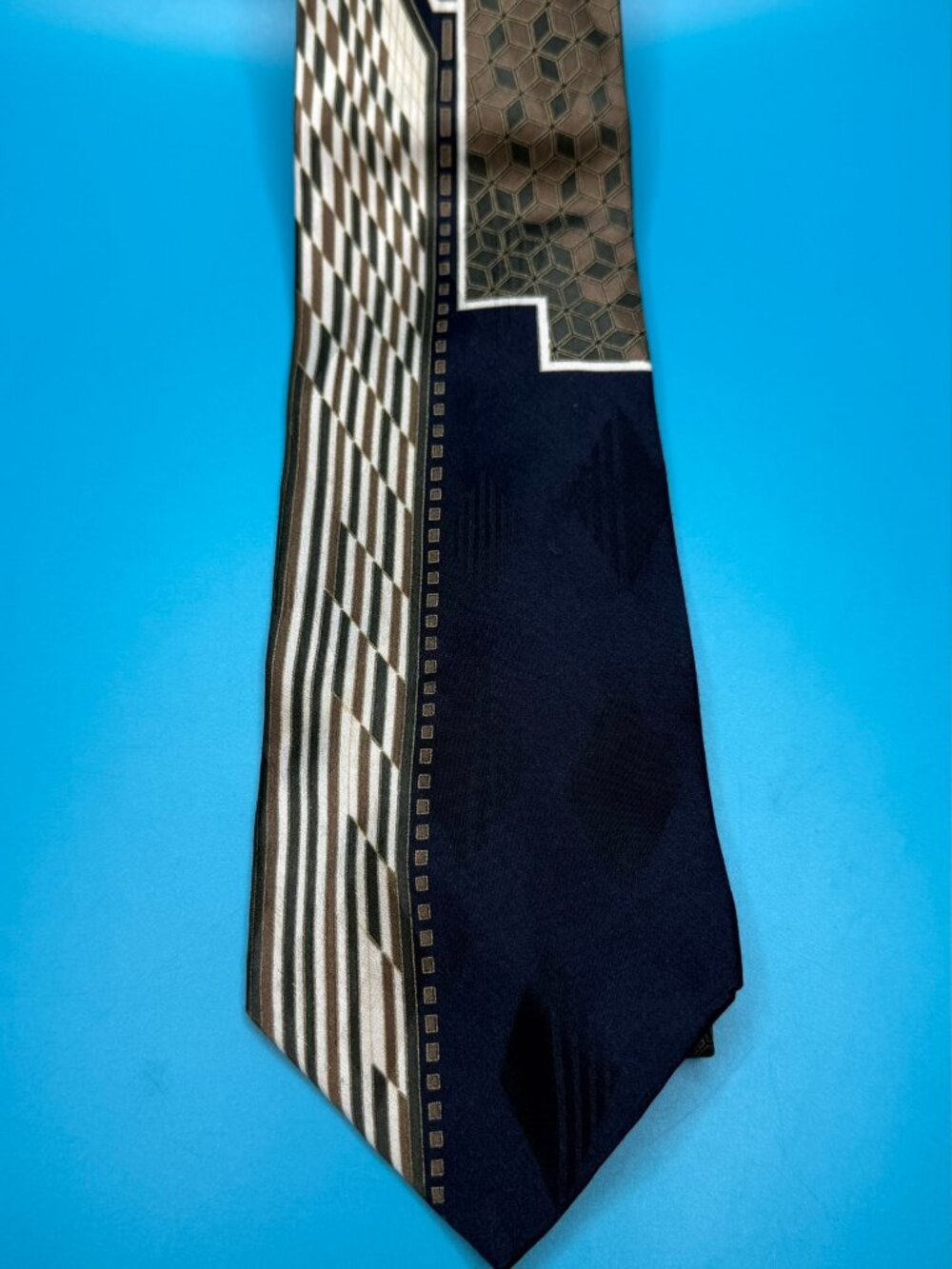 VTG Palatina Men's 100% Silk Abstract Designer Tie Black Brown White USA Made